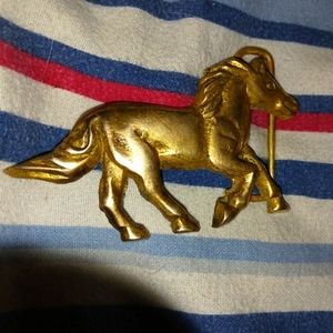 Vintage antique solid brass horse belt buckle one of a kind rare